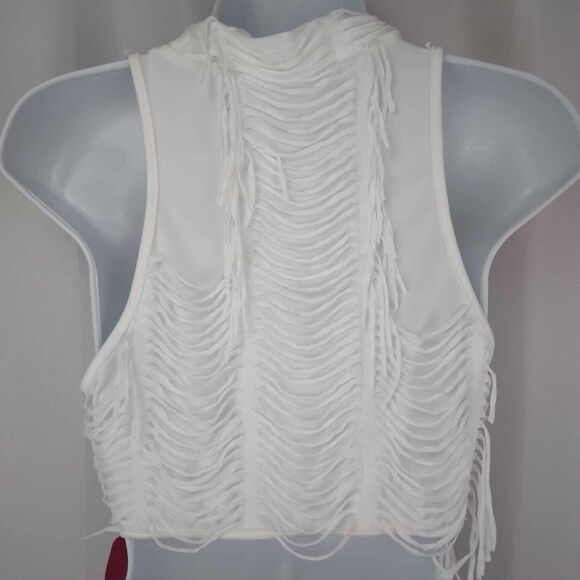 NWT Shein Icon White Fringe Cut Out Cropped Halter Top Women's Size US 6 Medium - Picture 10 of 13
